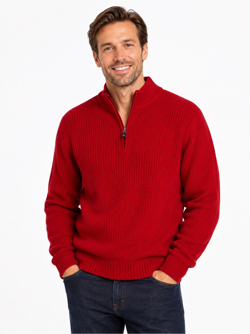 Chaps size L, cotton, Half-Zip Red Knit Sweater